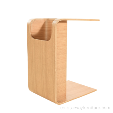 Mesa de centro moderna de madera contrachapada Mesa auxiliar de cajón de madera curvada